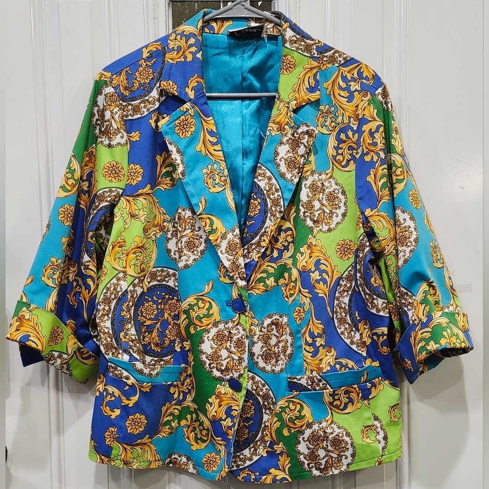 Linea by Louis Dell'Olio Baroque Medallion Scroll Print Blazer Women's Size 1x